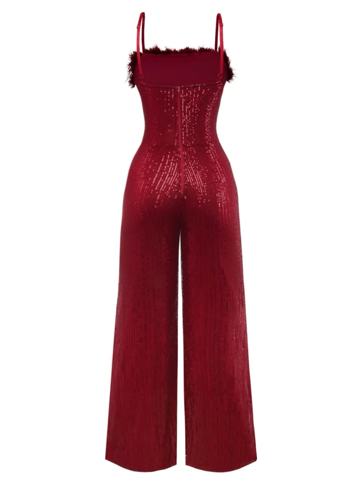 1970s Sequined Fur Trim Patchwork Spaghetti Strap Jumpsuit sold by Retro Stage product image thumbnail 2
