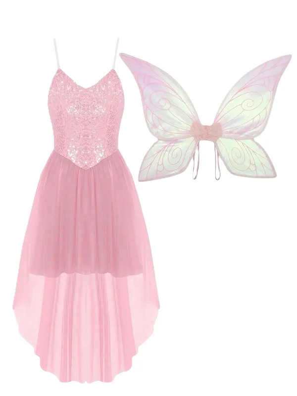 1970s Halloween Fairy Wings Sequin Tulle Costume Dress sold by Retro Stage