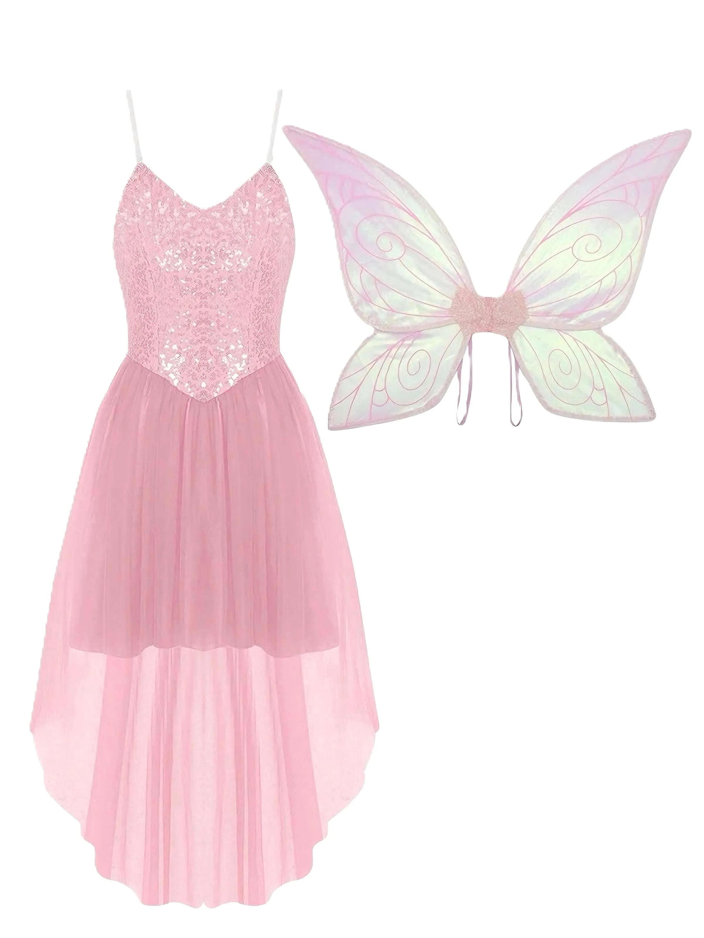 1970s Halloween Fairy Wings Sequin Tulle Costume Dress sold by Retro Stage