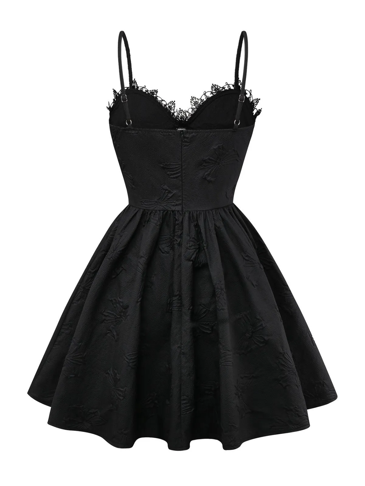 Black 1960s Gothic 3D-Rose Jacquard Lace-Up Dress sold by Retro Stage product image thumbnail 2