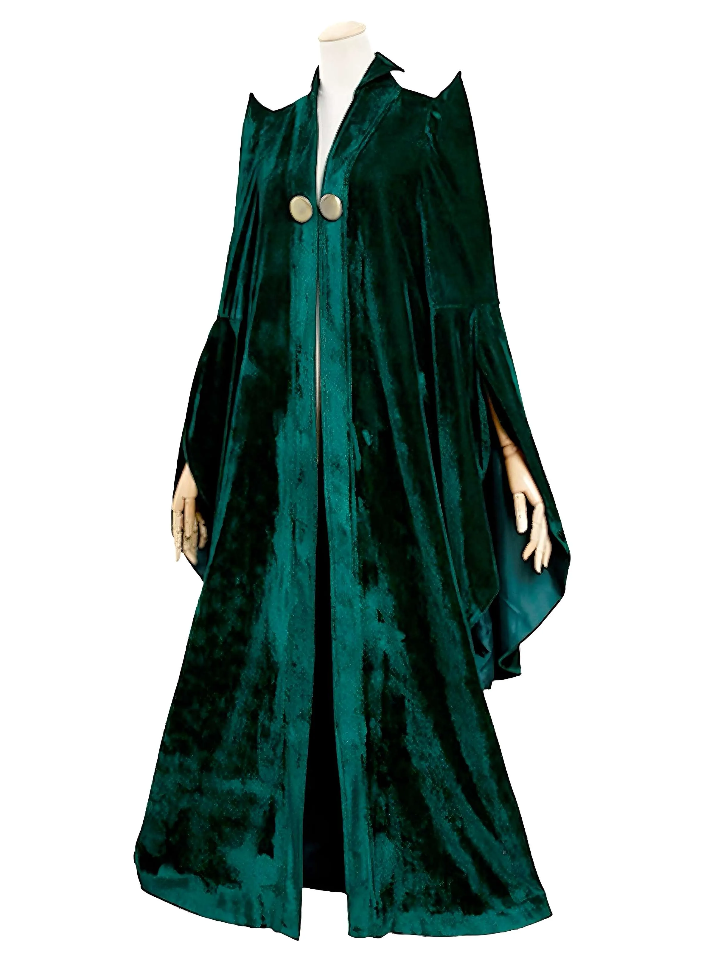 Green 1970s Halloween Velvet Witch Costume Cloak sold by Retro Stage product image thumbnail 5