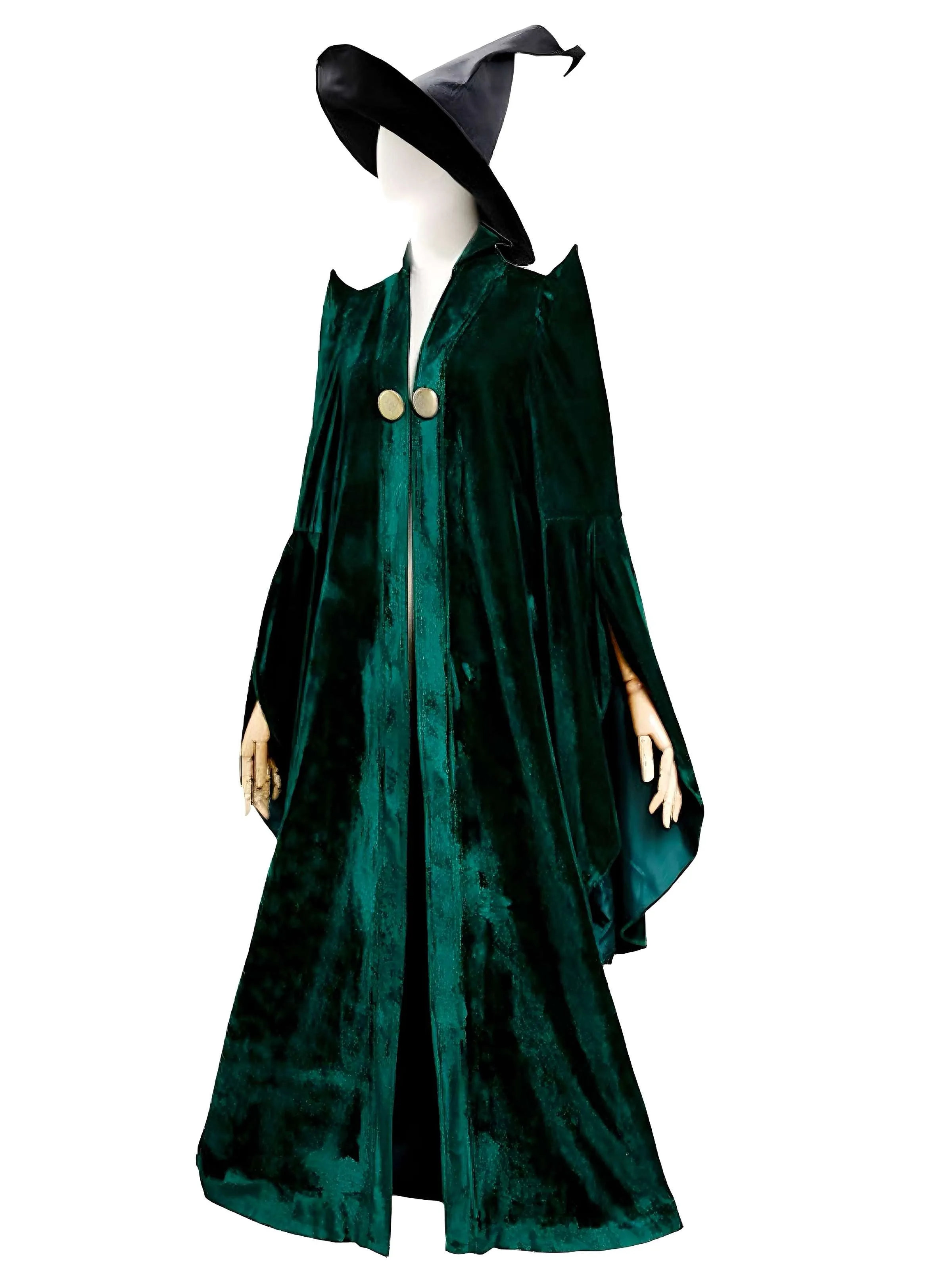 Green 1970s Halloween Velvet Witch Costume Cloak sold by Retro Stage product image thumbnail 2