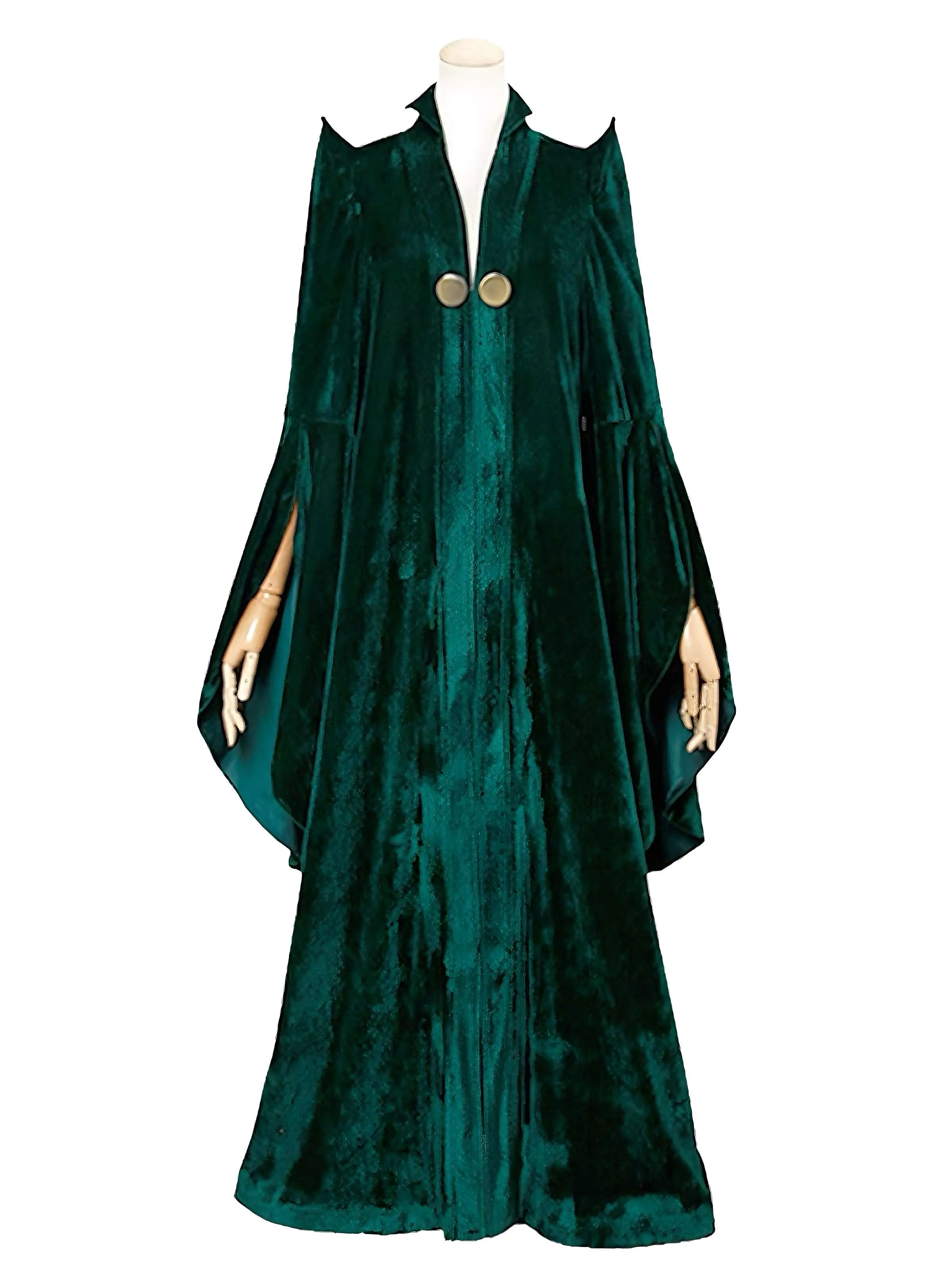 Green 1970s Halloween Velvet Witch Costume Cloak sold by Retro Stage product image thumbnail 4