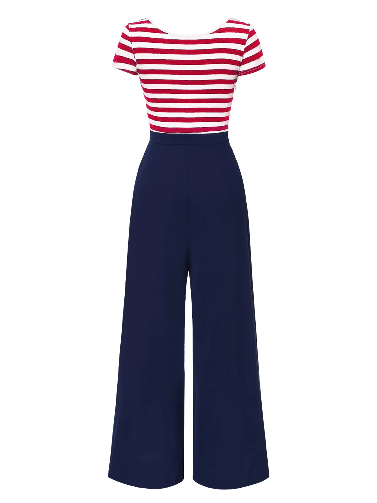 Red 1950s Hollow Bow Stripe Patchwork Jumpsuit sold by Retro Stage product image thumbnail 5