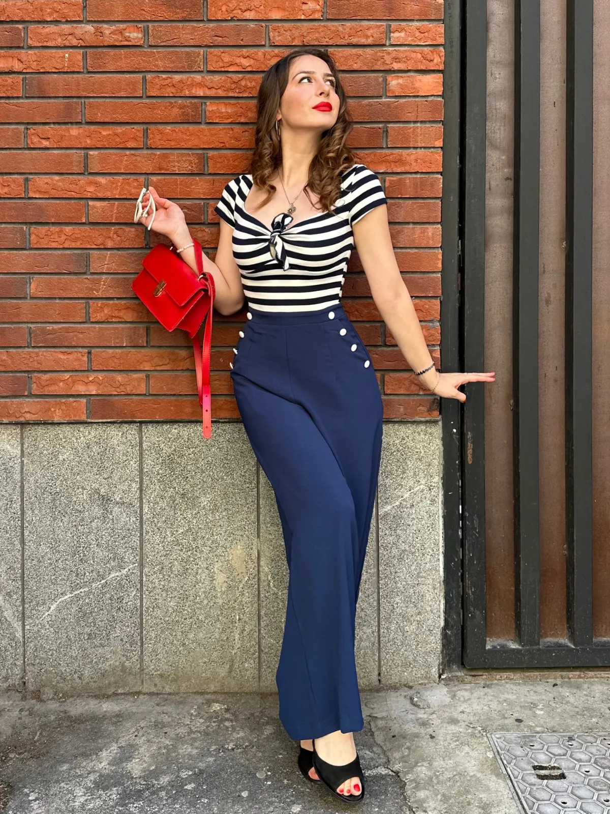 Red 1950s Hollow Bow Stripe Patchwork Jumpsuit sold by Retro Stage