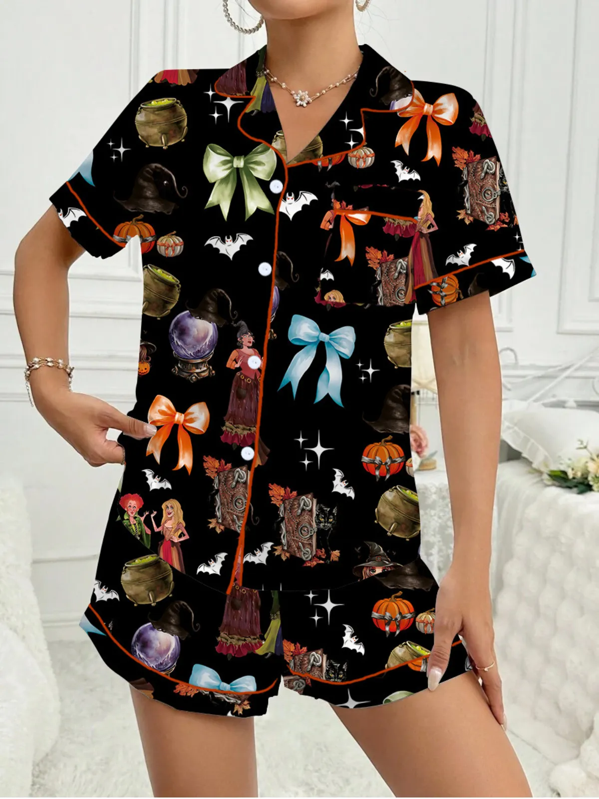 1970s Halloween Witch Print Satin Pajama Set sold by Retro Stage