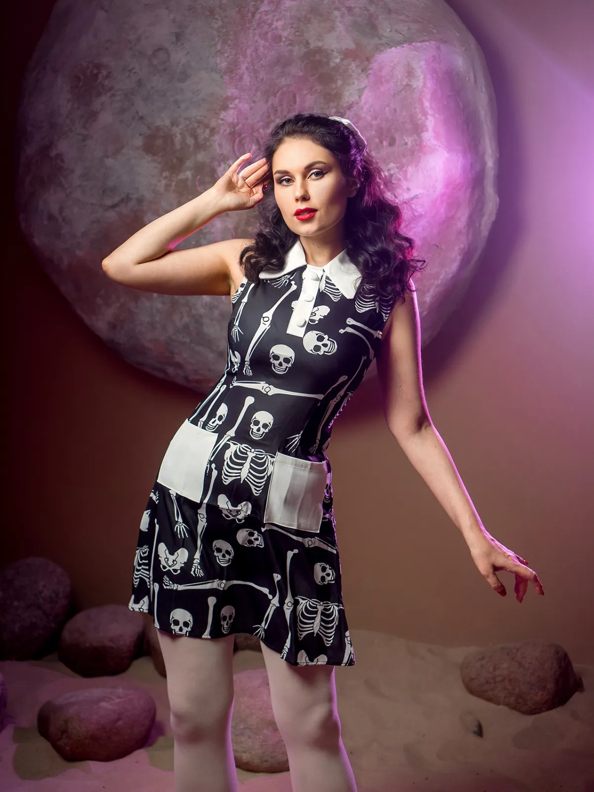 Black 1960s Halloween Skeleton Lapel Mod Dress sold by Retro Stage product image thumbnail 2