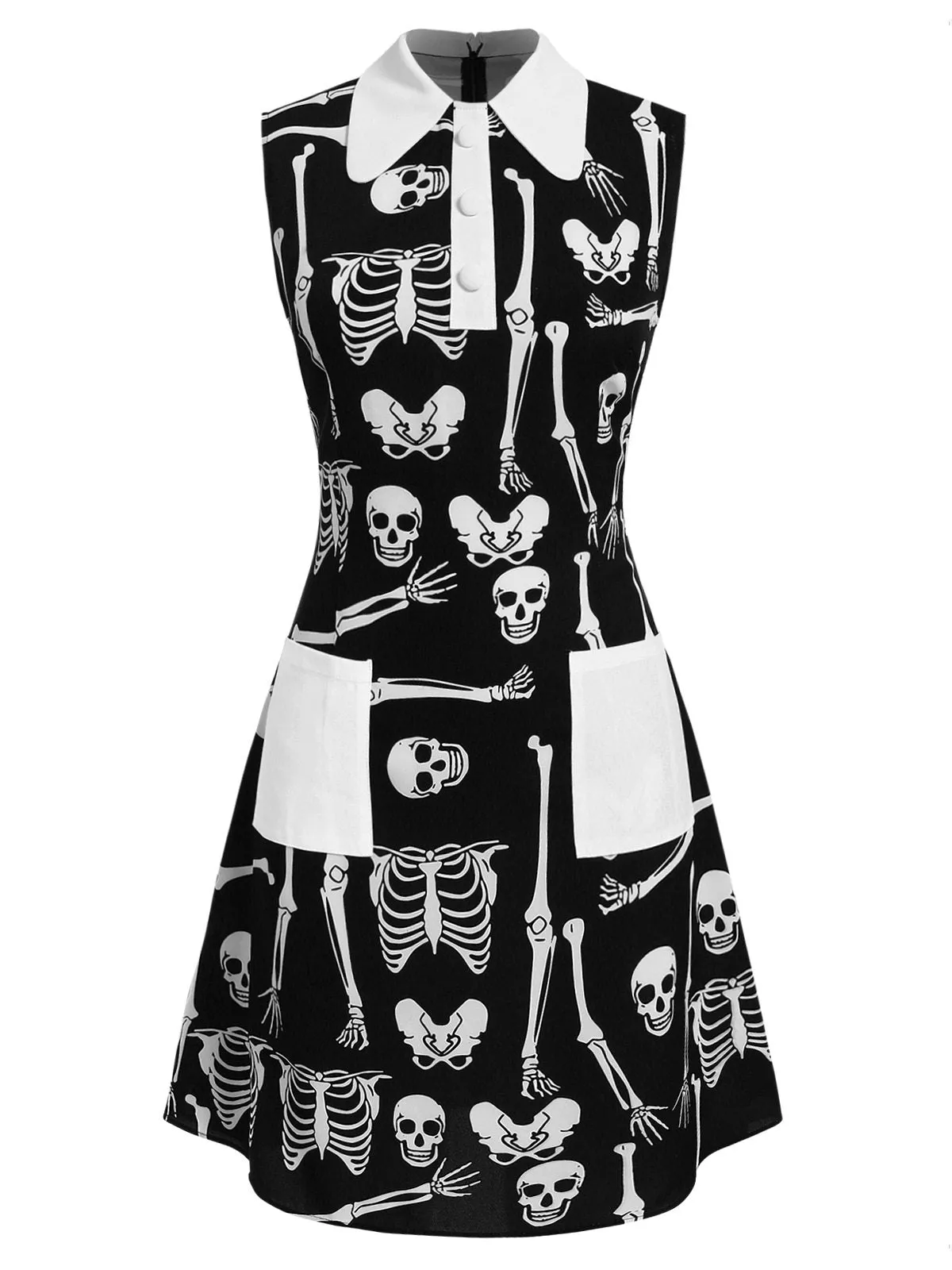 Black 1960s Halloween Skeleton Lapel Mod Dress sold by Retro Stage product image thumbnail 5