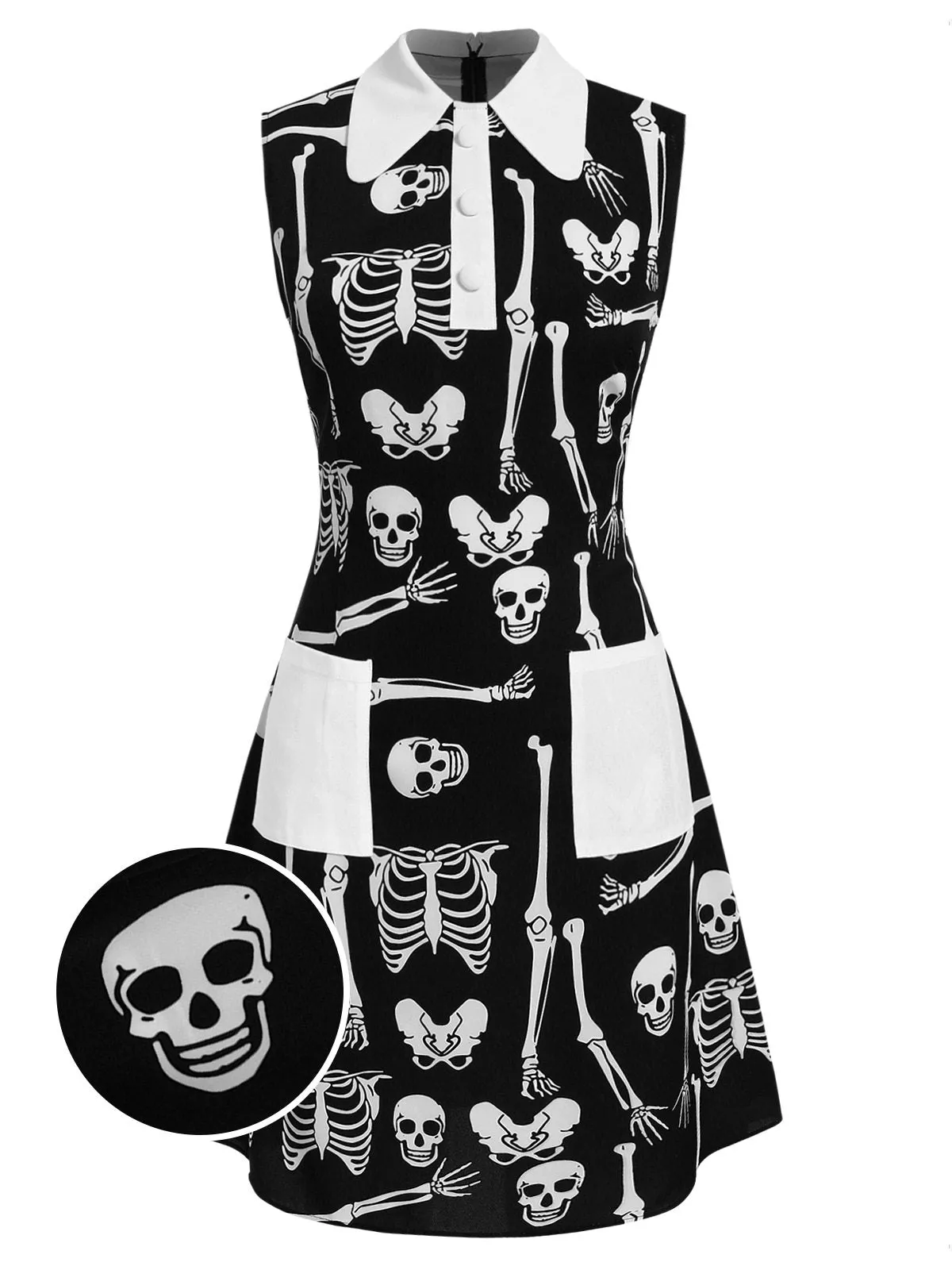 Black 1960s Halloween Skeleton Lapel Mod Dress sold by Retro Stage product image thumbnail 4