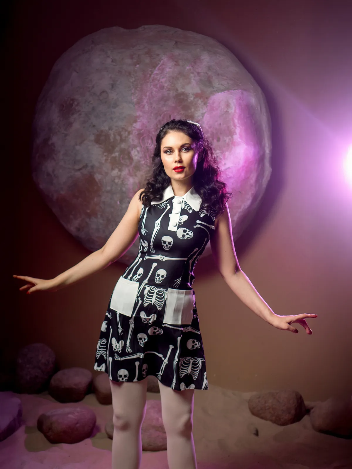 Black 1960s Halloween Skeleton Lapel Mod Dress sold by Retro Stage product image thumbnail 3