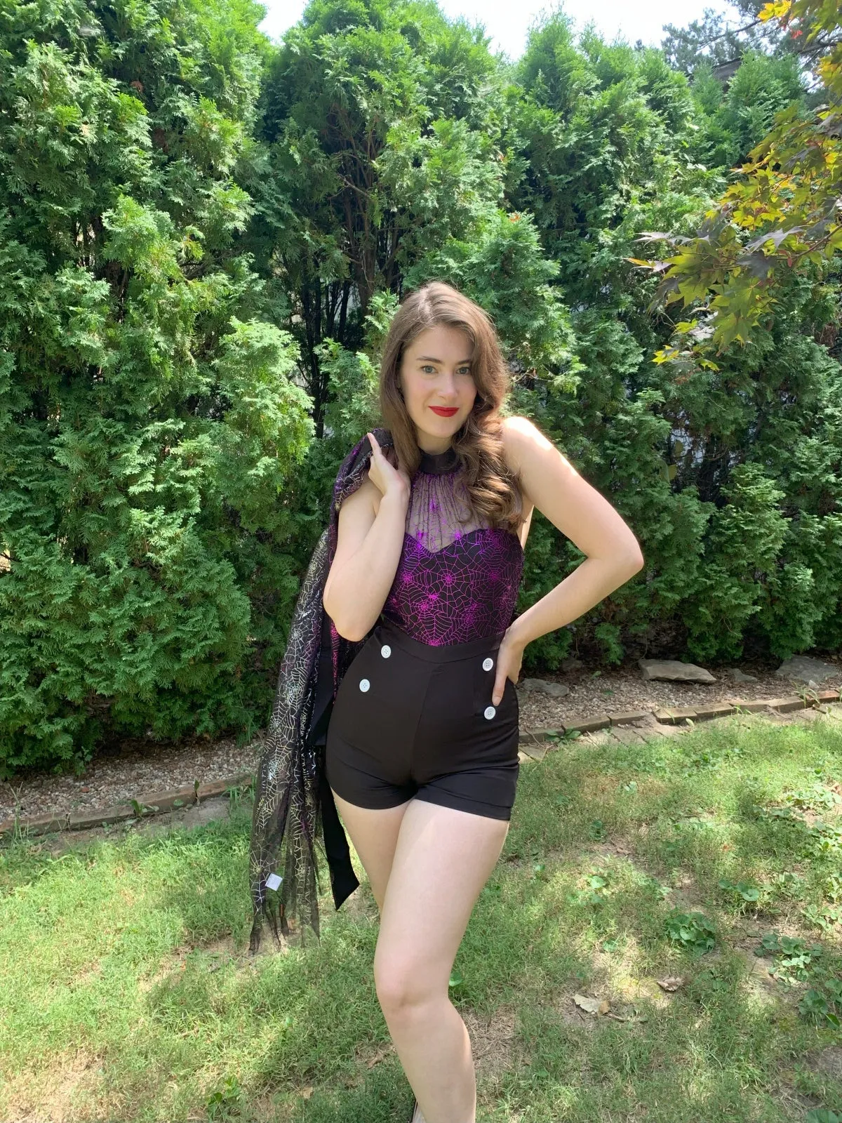 2PCS Black & Purple 1950s Spiderweb Mesh Romper & Skirt Cover-Up sold by Retro Stage