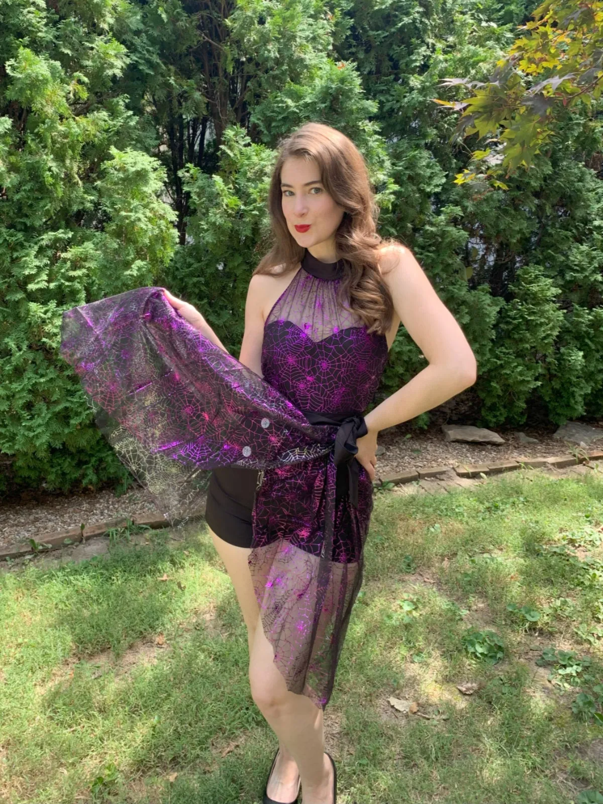 2PCS Black & Purple 1950s Spiderweb Mesh Romper & Skirt Cover-Up sold by Retro Stage product image thumbnail 3