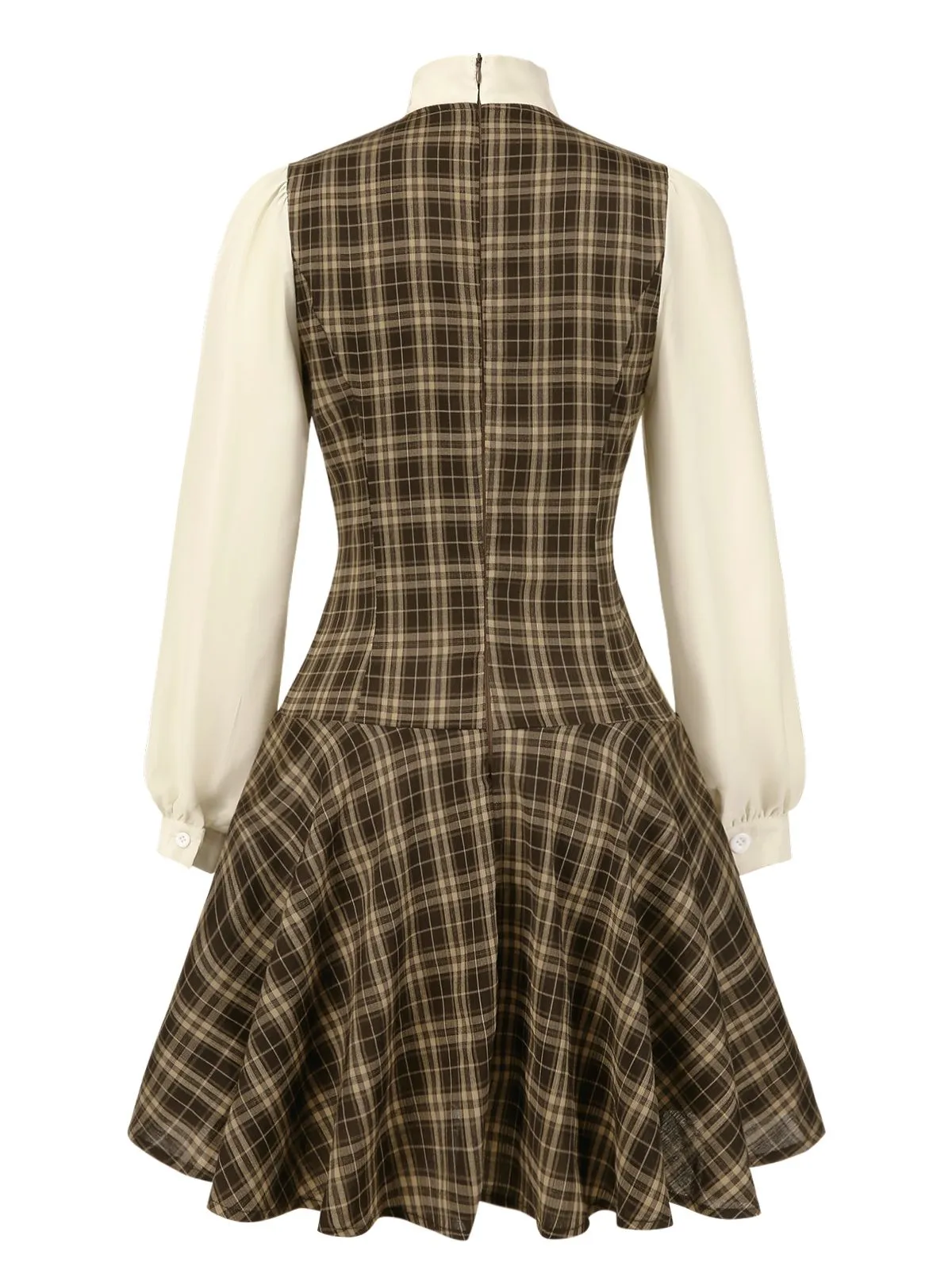 Brown 1960s Plaid Bow Tie Button Swing Dress sold by Retro Stage product image thumbnail 5