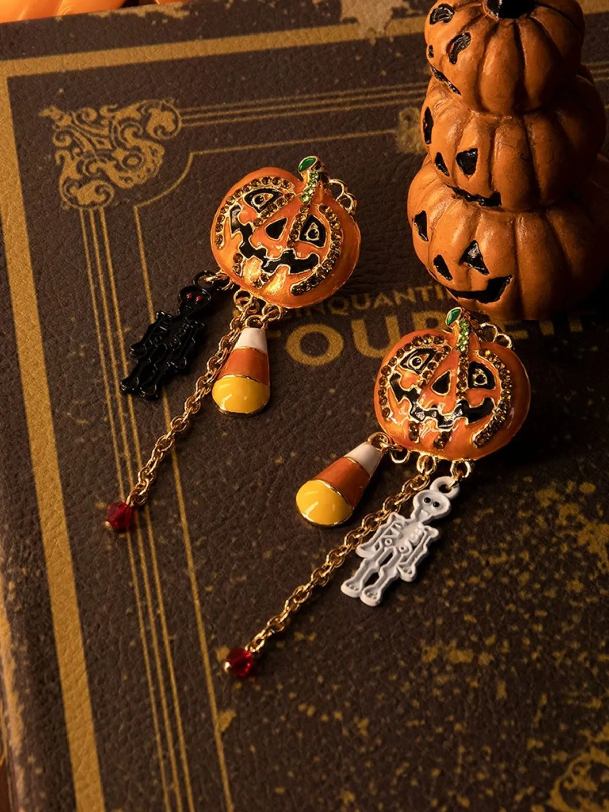 Halloween Pumpkin Skull Chain Alloy Earrings sold by Retro Stage product image thumbnail 2