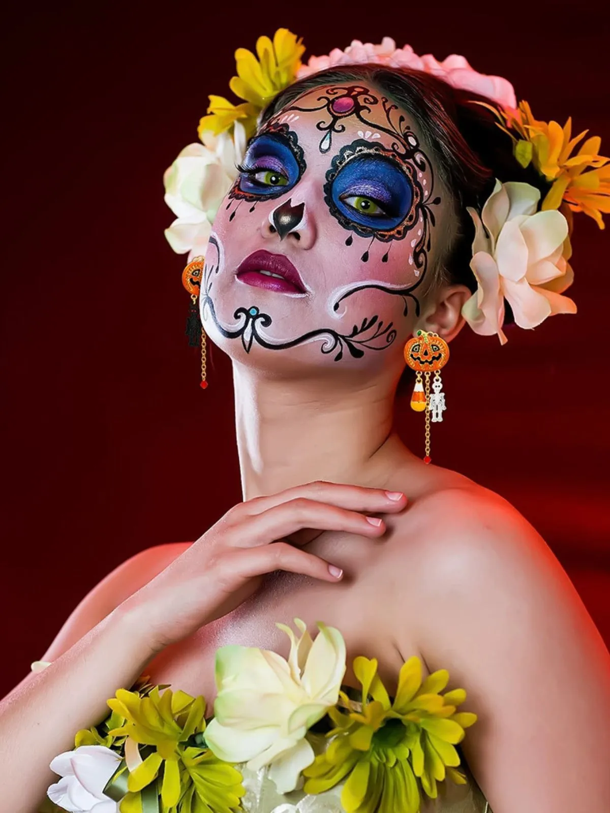 Halloween Pumpkin Skull Chain Alloy Earrings sold by Retro Stage product image thumbnail 3