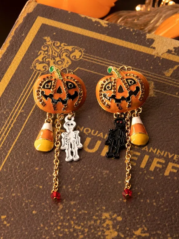 Halloween Pumpkin Skull Chain Alloy Earrings sold by Retro Stage