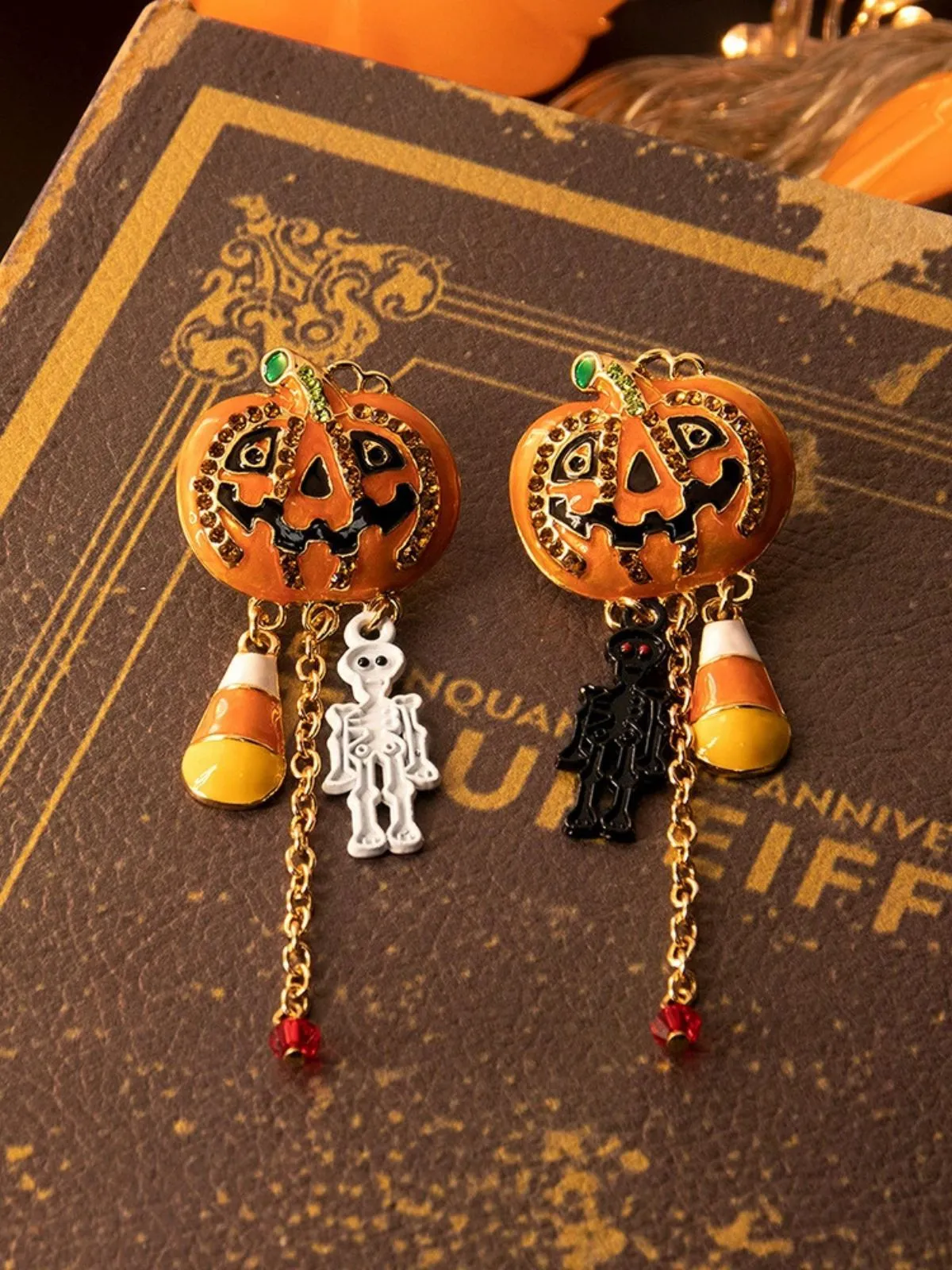 Halloween Pumpkin Skull Chain Alloy Earrings sold by Retro Stage