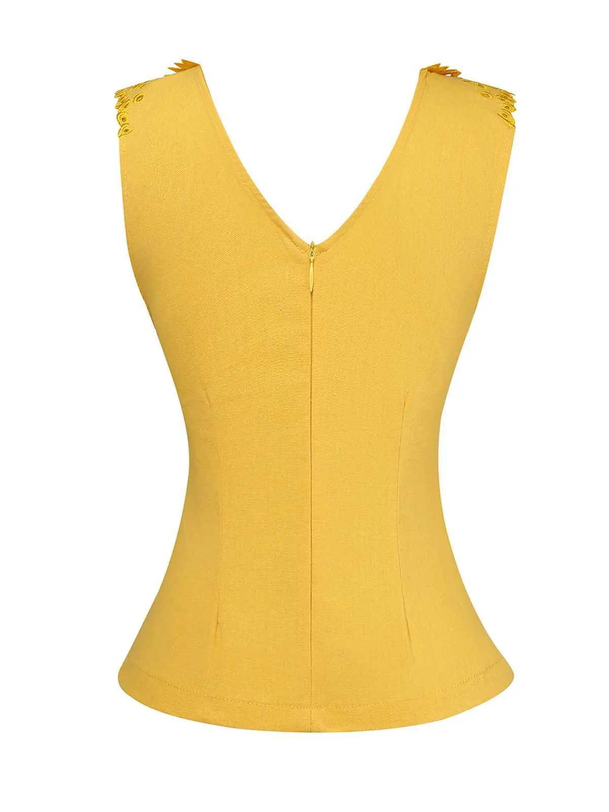 Yellow 1960s Cutout Floral Sleeveless Blouse sold by Retro Stage product image thumbnail 2
