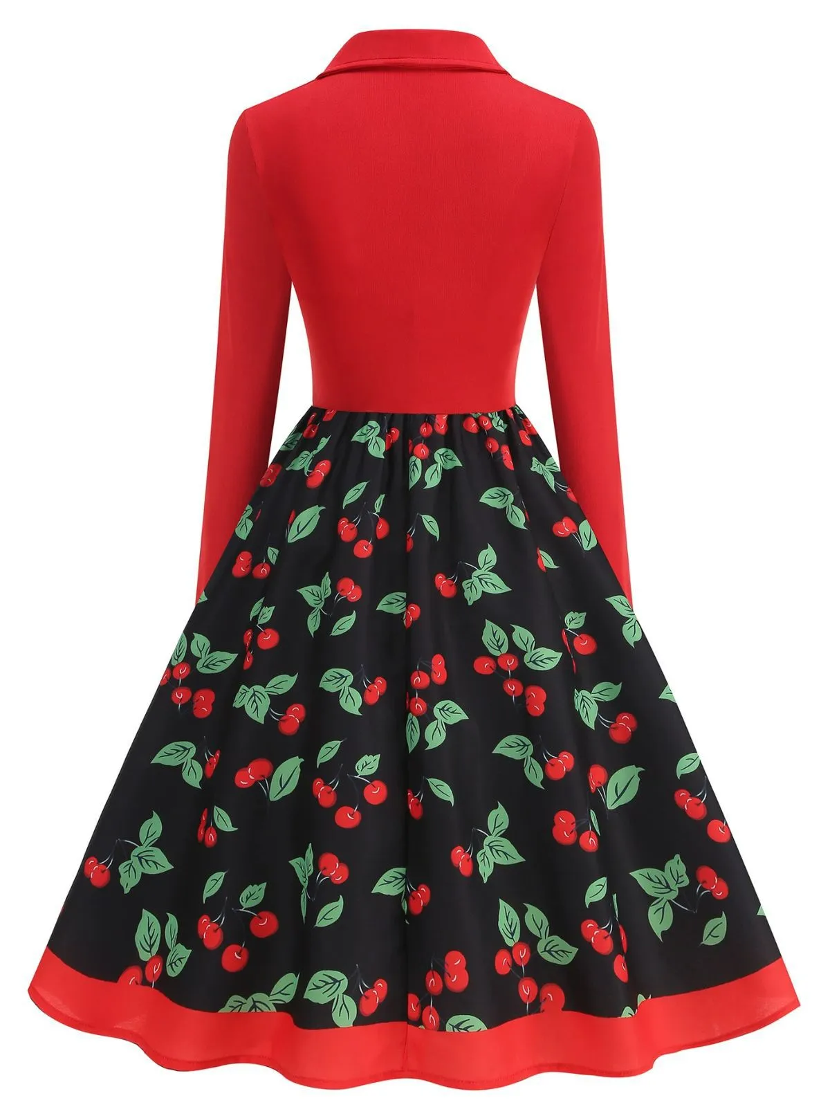 Red 1950s Cherry Print Long Sleeve Swing Dress sold by Retro Stage product image thumbnail 3