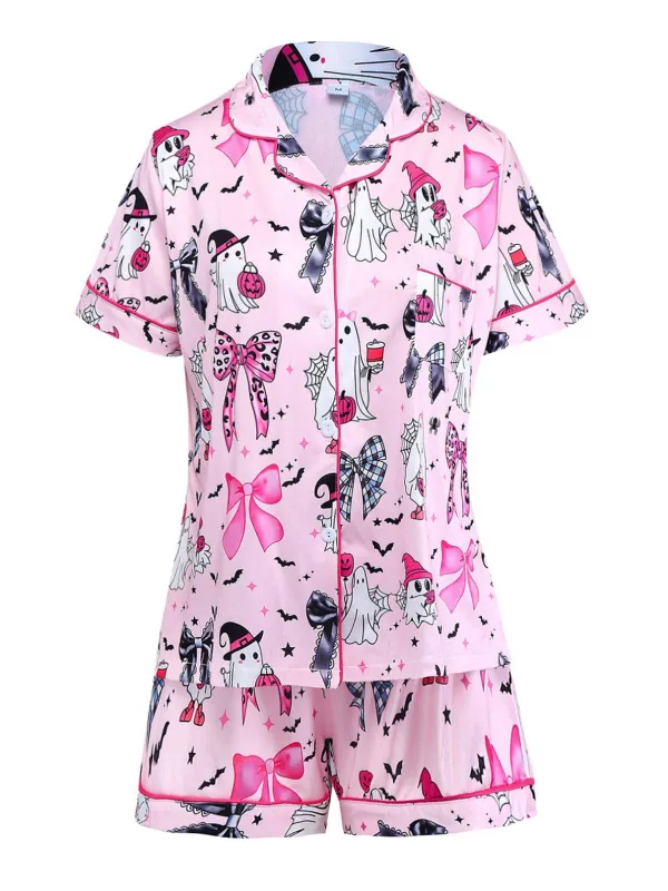 Dark Pink 1970s Halloween Boo Print Pajama Set sold by Retro Stage