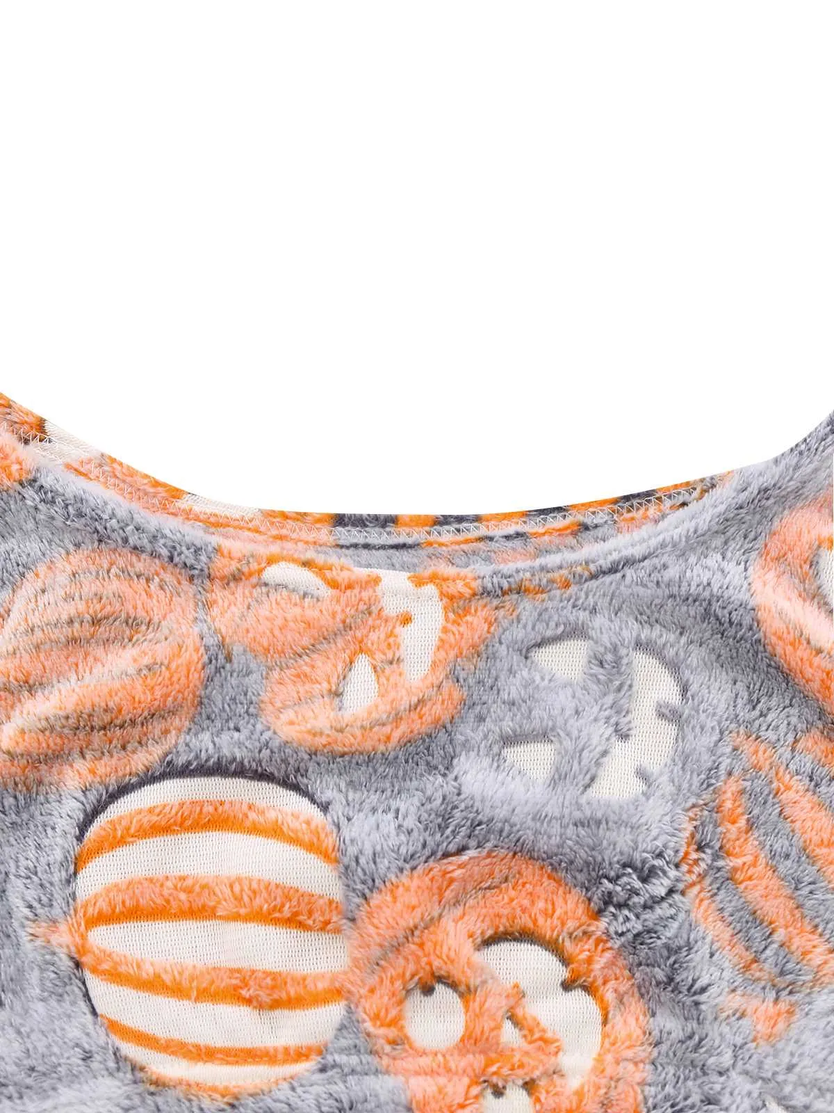 2PCS Grey 1970s Glowing Halloween Pumpkin Flannel Pajama Set sold by Retro Stage product image thumbnail 3