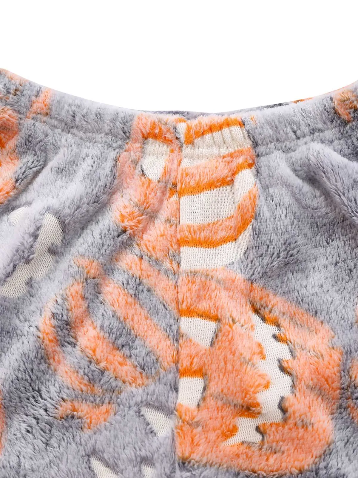 2PCS Grey 1970s Glowing Halloween Pumpkin Flannel Pajama Set sold by Retro Stage product image thumbnail 4