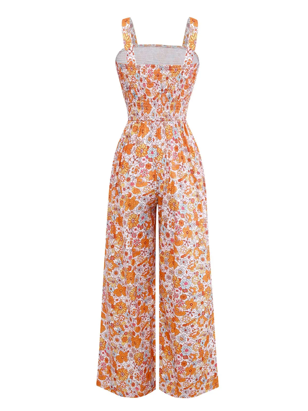 Orange 1970s Floral Print Wide Leg Jumpsuit sold by Retro Stage product image thumbnail 2