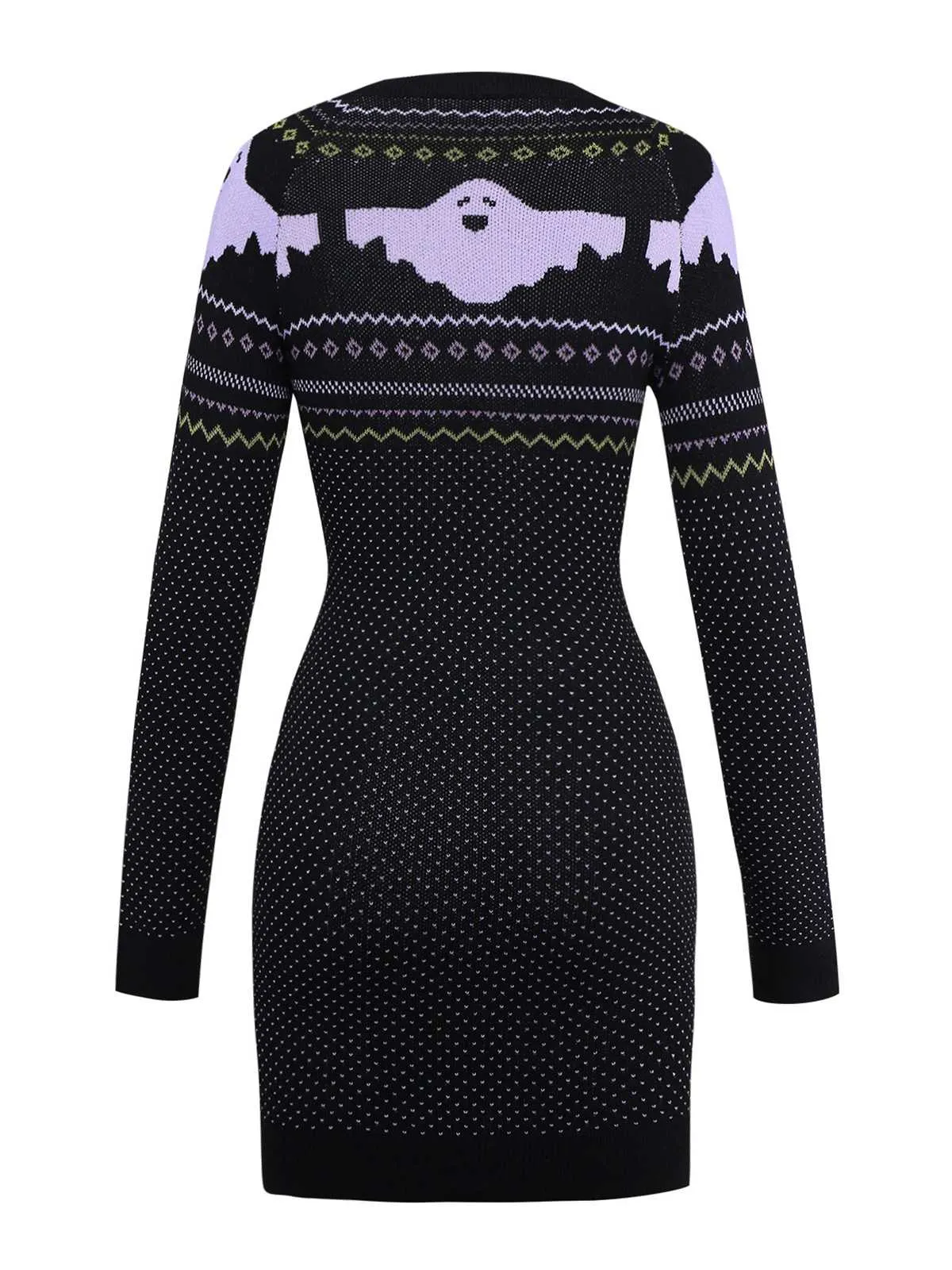 Black 1960s Dots Halloween Ghost Sweater Dress sold by Retro Stage product image thumbnail 2