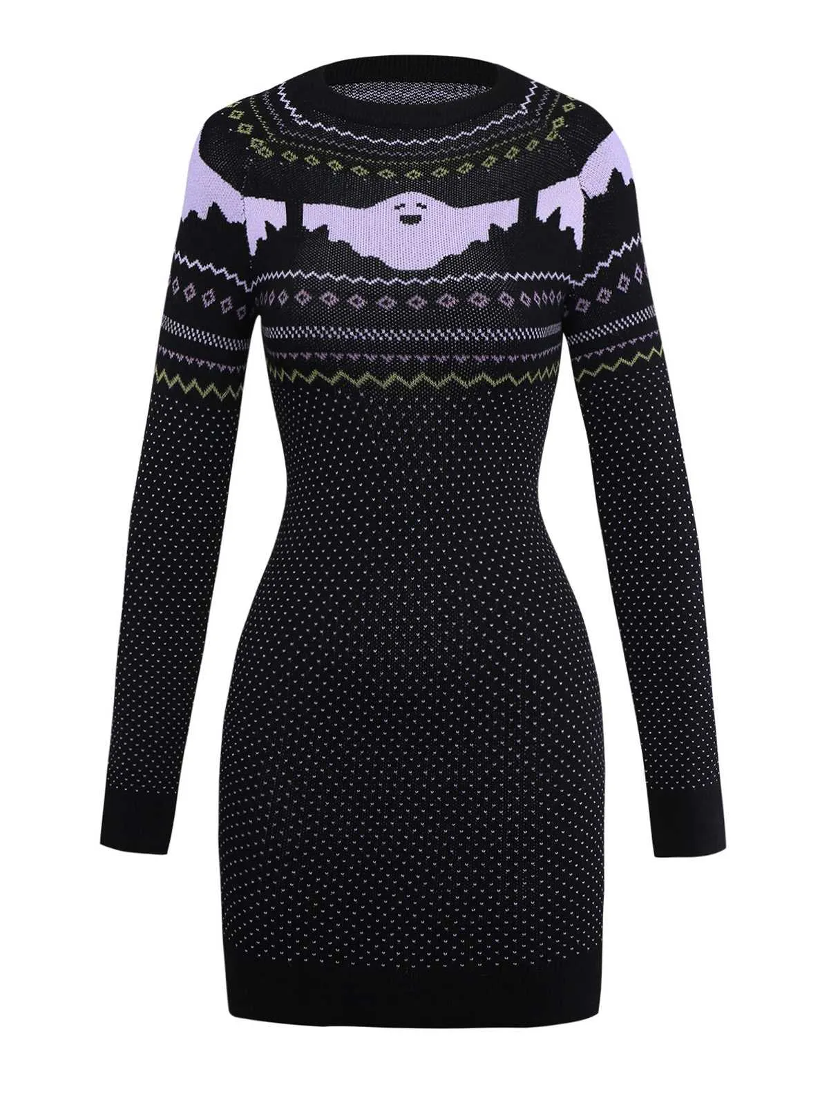 Black 1960s Dots Halloween Ghost Sweater Dress sold by Retro Stage