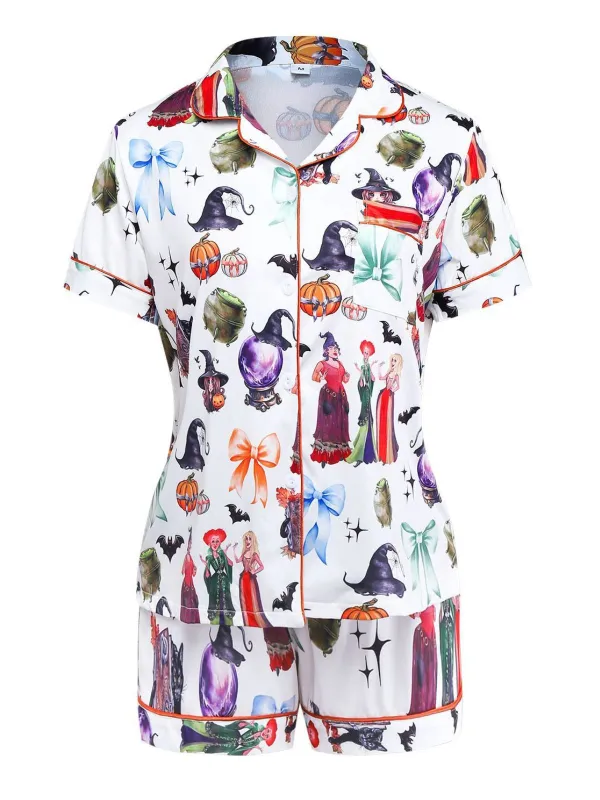 1970s Halloween Witch Print Satin Pajama Set sold by Retro Stage