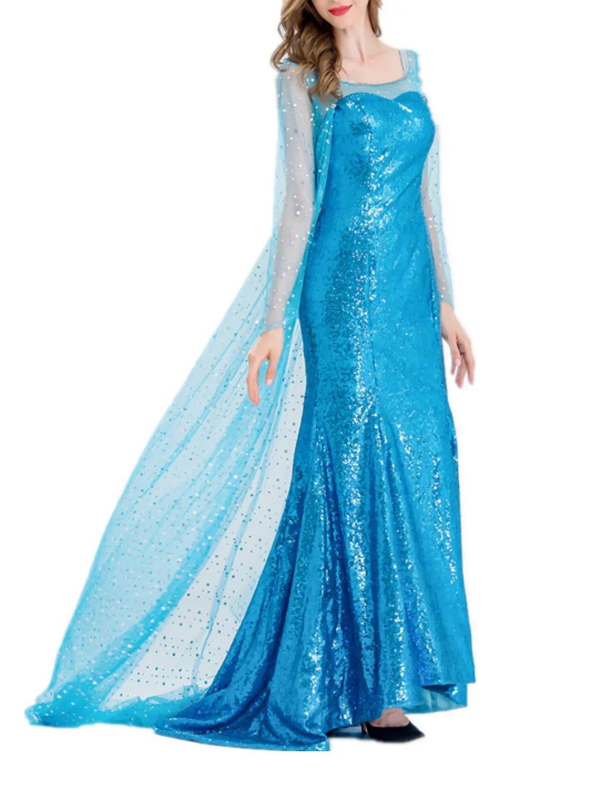 Blue 1970s Solid Sequined Elsa Cape & Dress sold by Retro Stage product image thumbnail 2