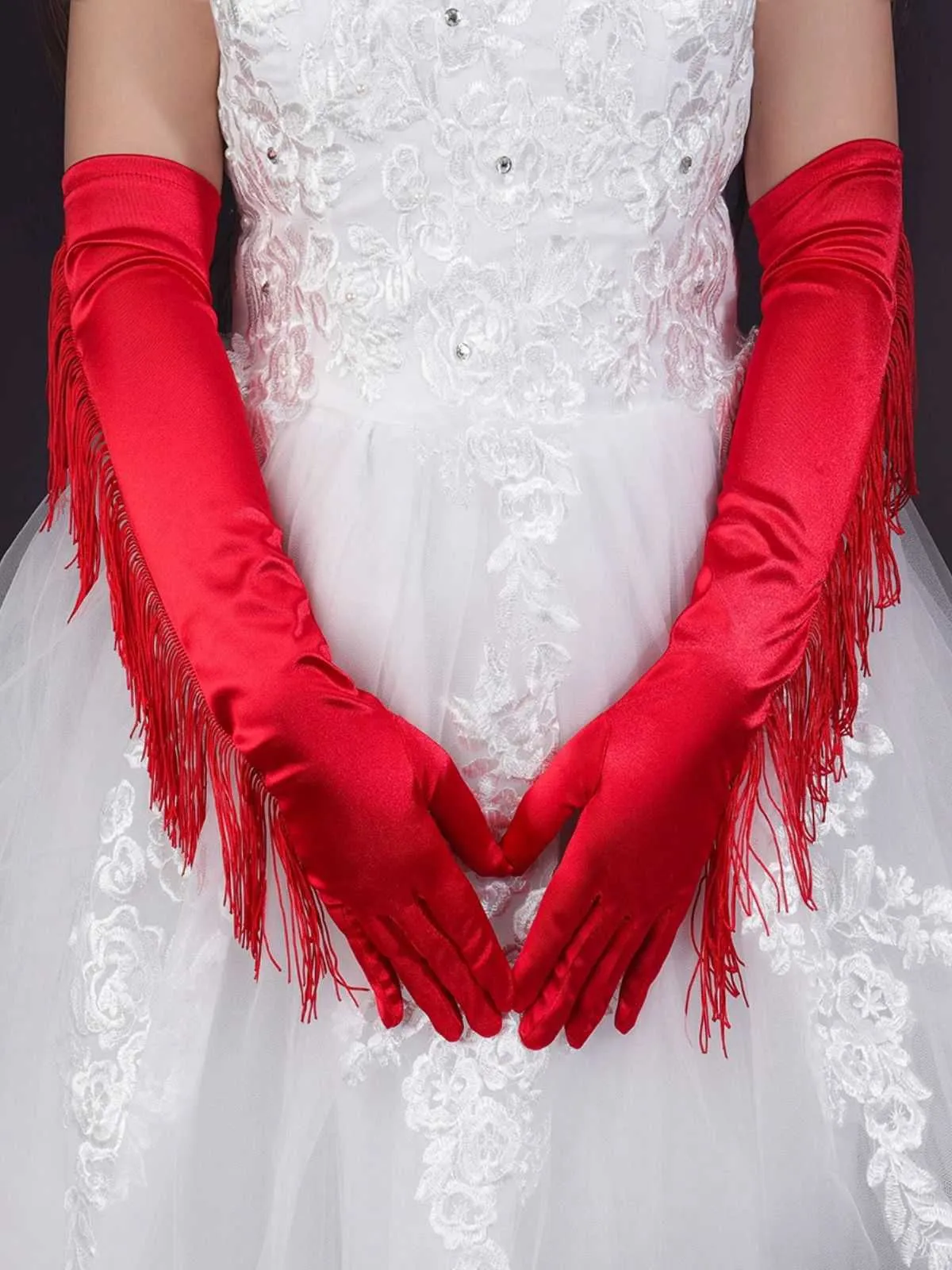 Vintage Fringe Opera & Party Long Gloves sold by Retro Stage