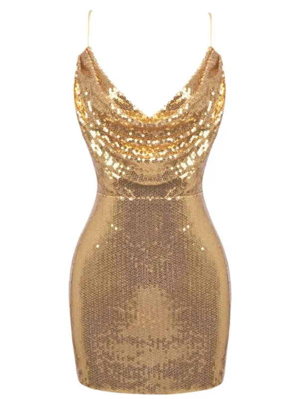 Gold 1970s Solid Sequined Mini Party Dress sold by Retro Stage