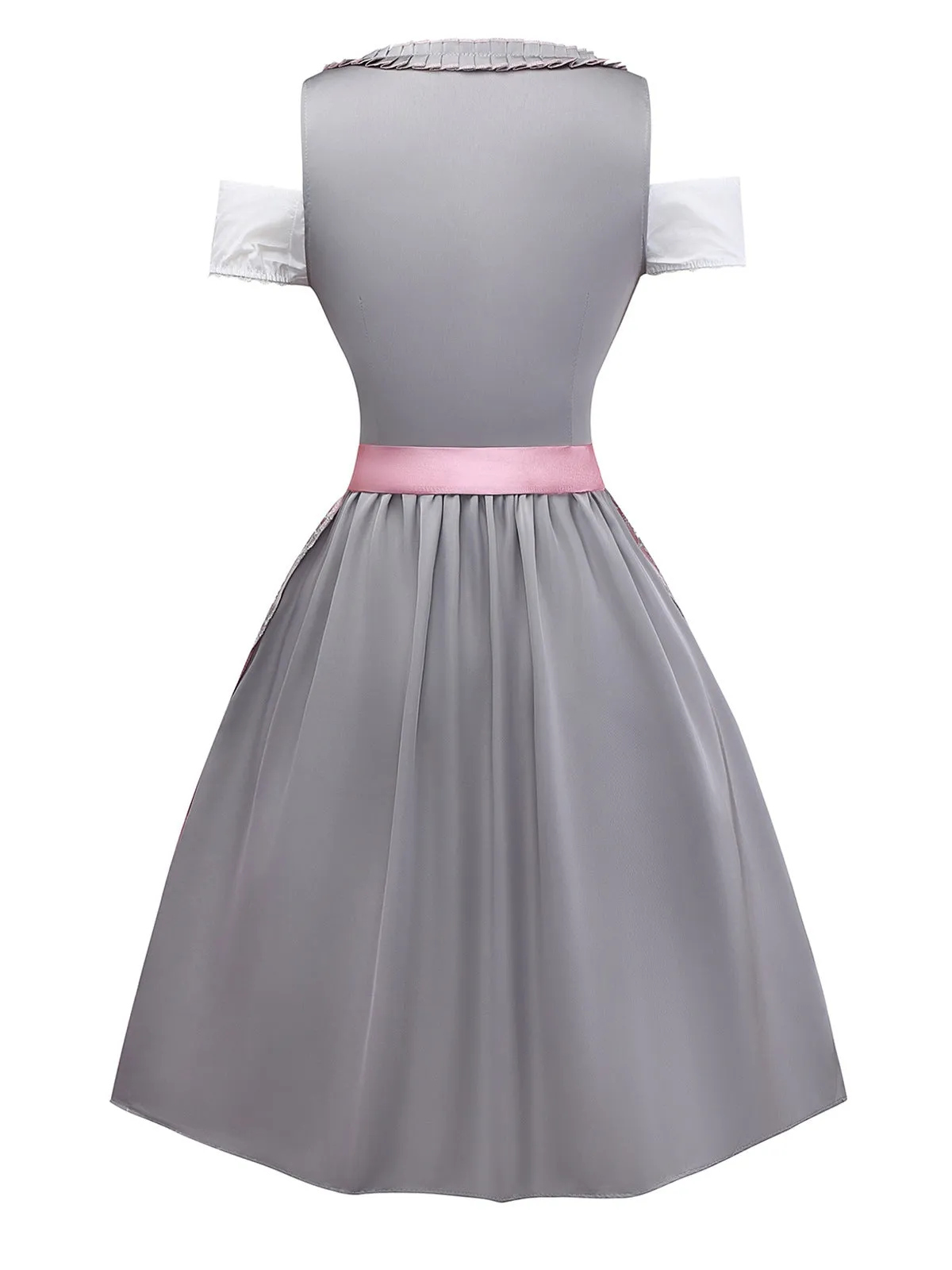 3PCS Pink 1950s Satin Lace Embroidered Dress & Off-Shoulder Top sold by Retro Stage product image thumbnail 2