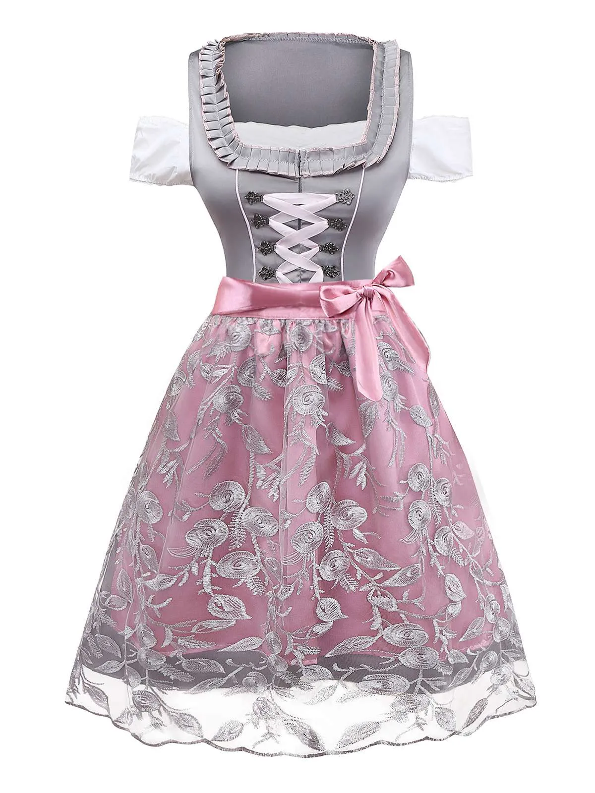 3PCS Pink 1950s Satin Lace Embroidered Dress & Off-Shoulder Top sold by Retro Stage