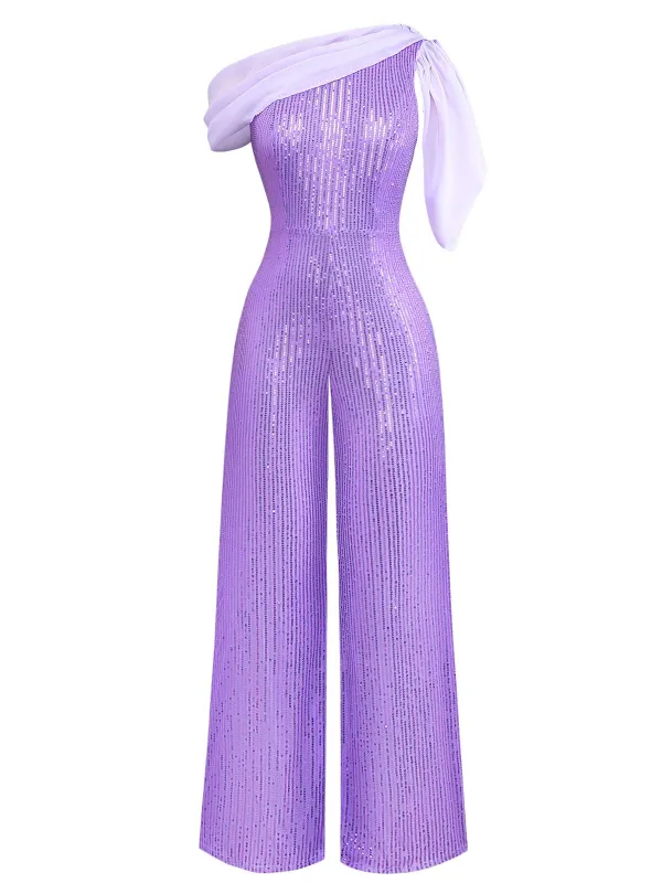 1930s One Shoulder Chiffon Sequined Jumpsuit sold by Retro Stage