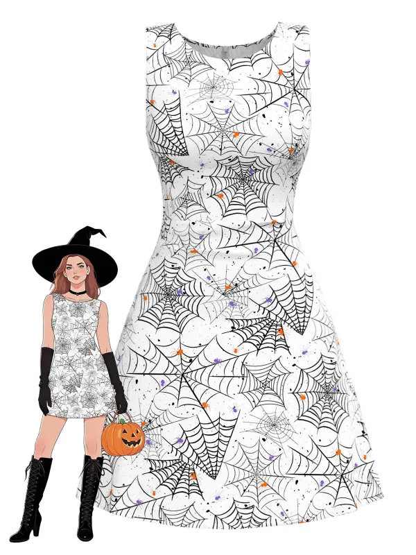 Black & White 1960s Horror Spider Web Dress sold by Retro Stage