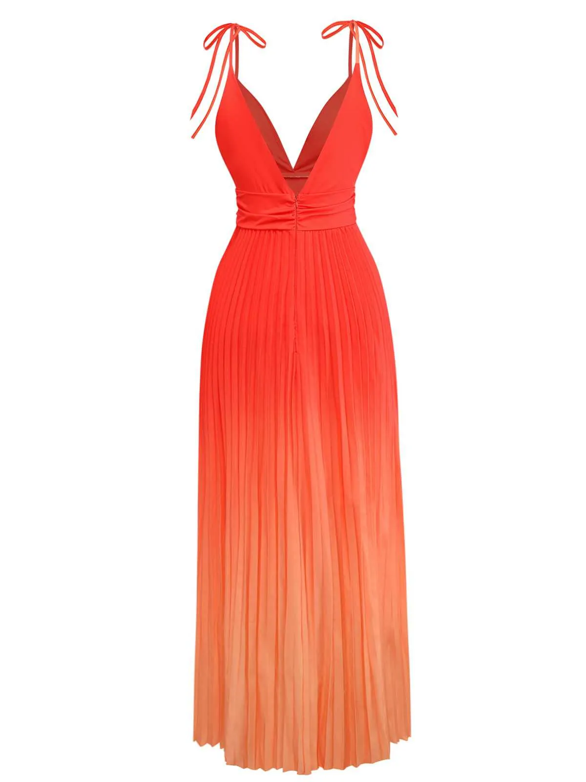 Orange 1930s Slip V-Neck Gradient Pleated Maxi Dress sold by Retro Stage product image thumbnail 2