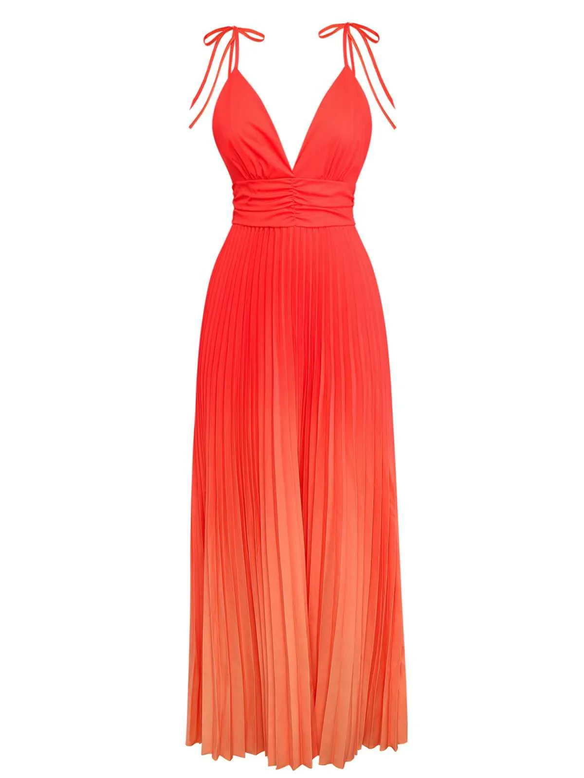 Orange 1930s Slip V-Neck Gradient Pleated Maxi Dress sold by Retro Stage