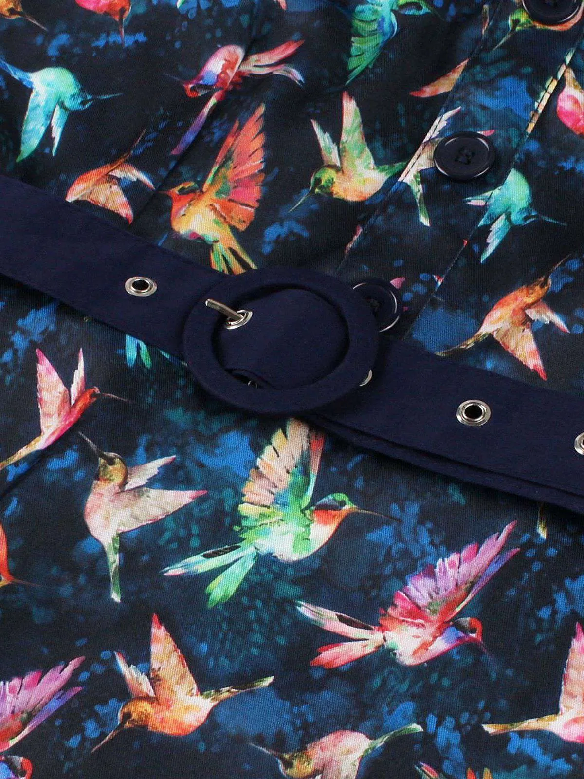 Multicolor 1950s Bird Halter Neck Belted Dress sold by Retro Stage product image thumbnail 4