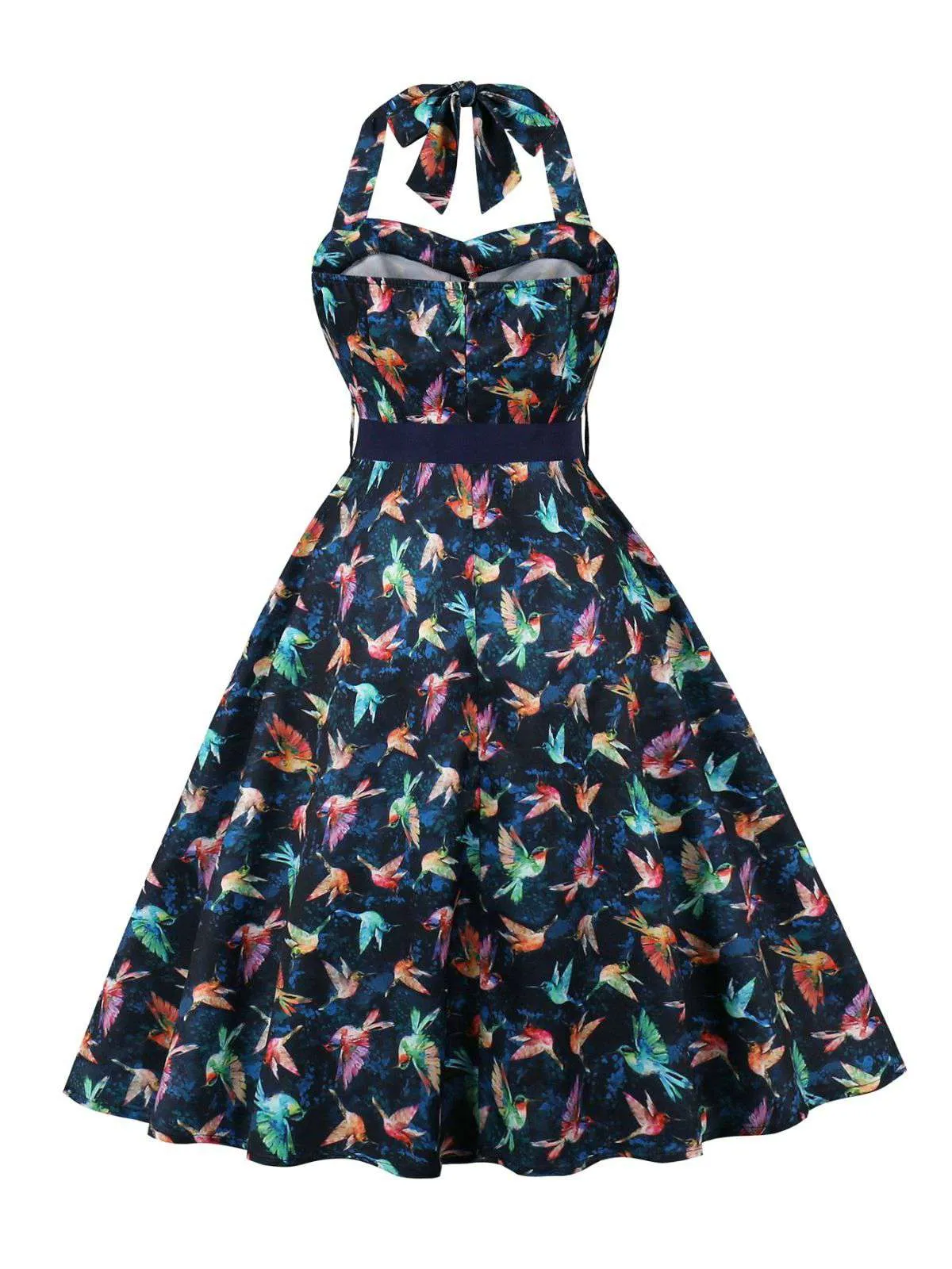 Multicolor 1950s Bird Halter Neck Belted Dress sold by Retro Stage product image thumbnail 2