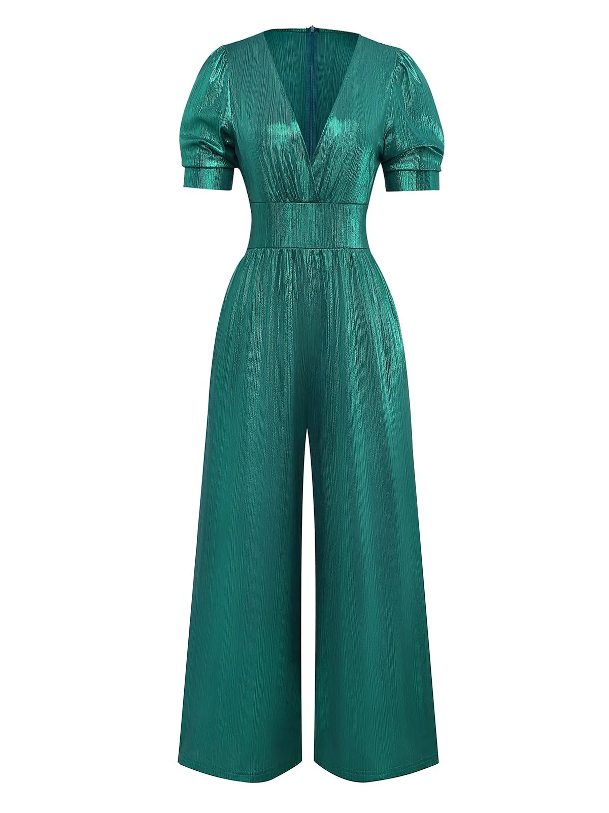 1970s Metallic V-Neck Wide-Leg Jumpsuit sold by Retro Stage