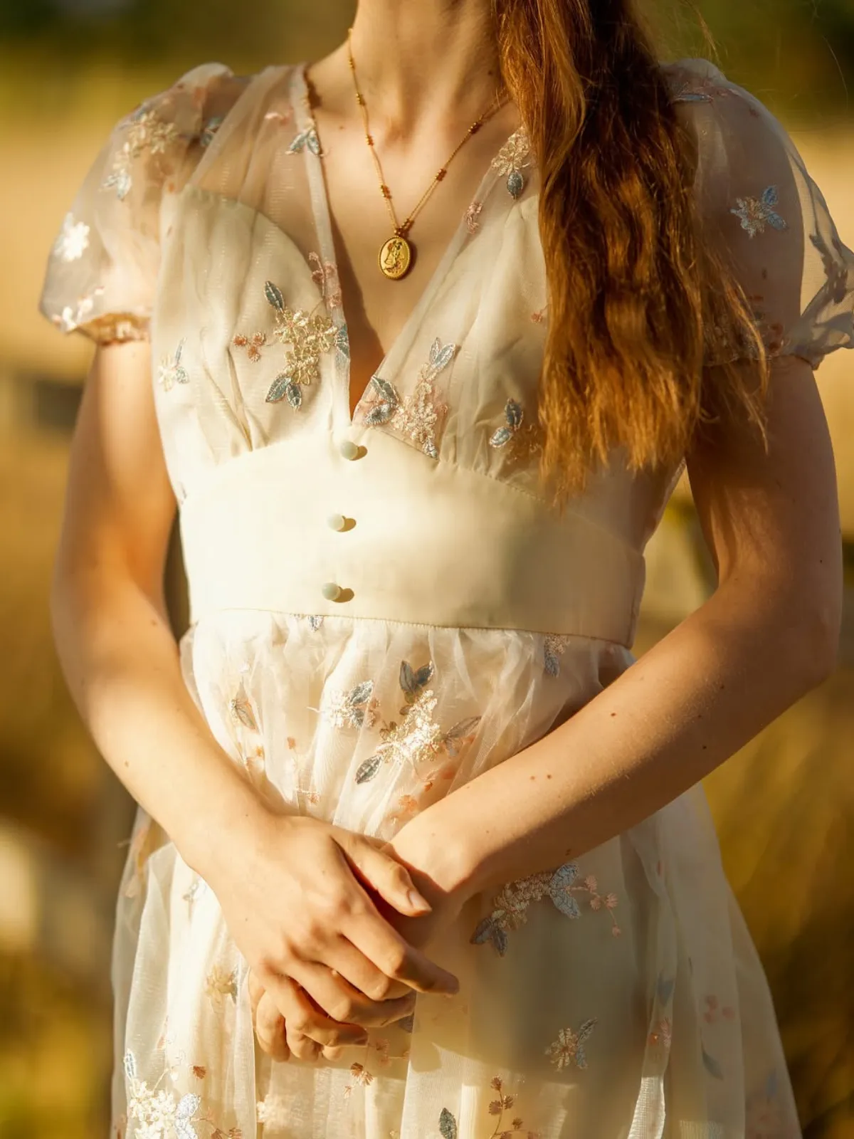 White 1950s Deep V-Neck Embroidered Floral Dress sold by Retro Stage product image thumbnail 2