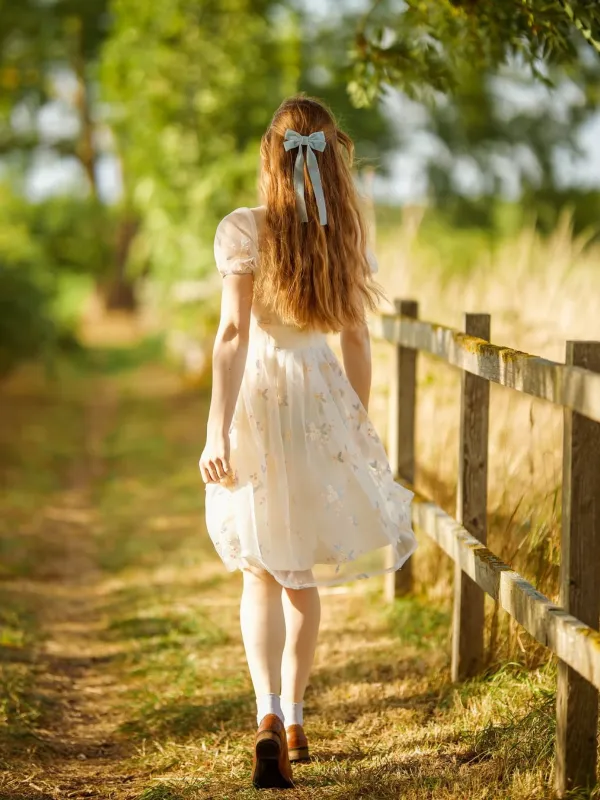 White 1950s Deep V-Neck Embroidered Floral Dress sold by Retro Stage