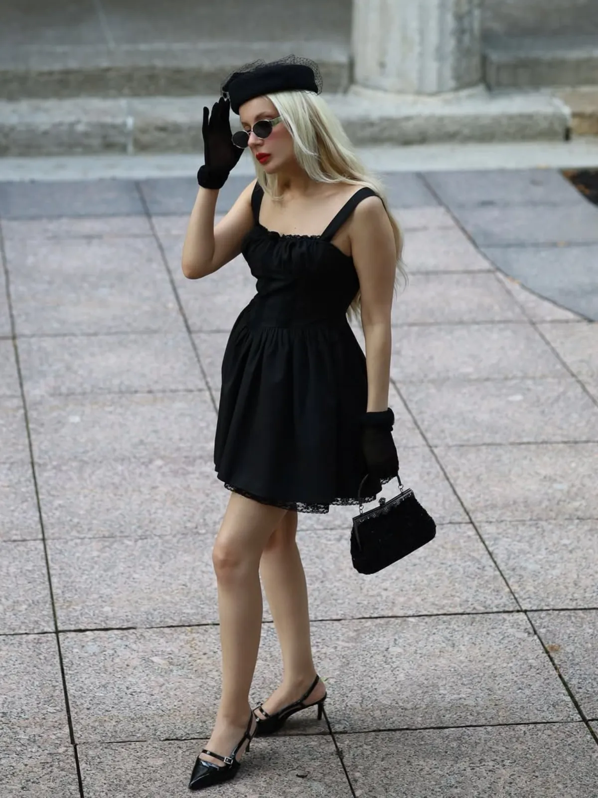 Black Solid Sleeveless Lace Mini Dress sold by Retro Stage product image thumbnail 2
