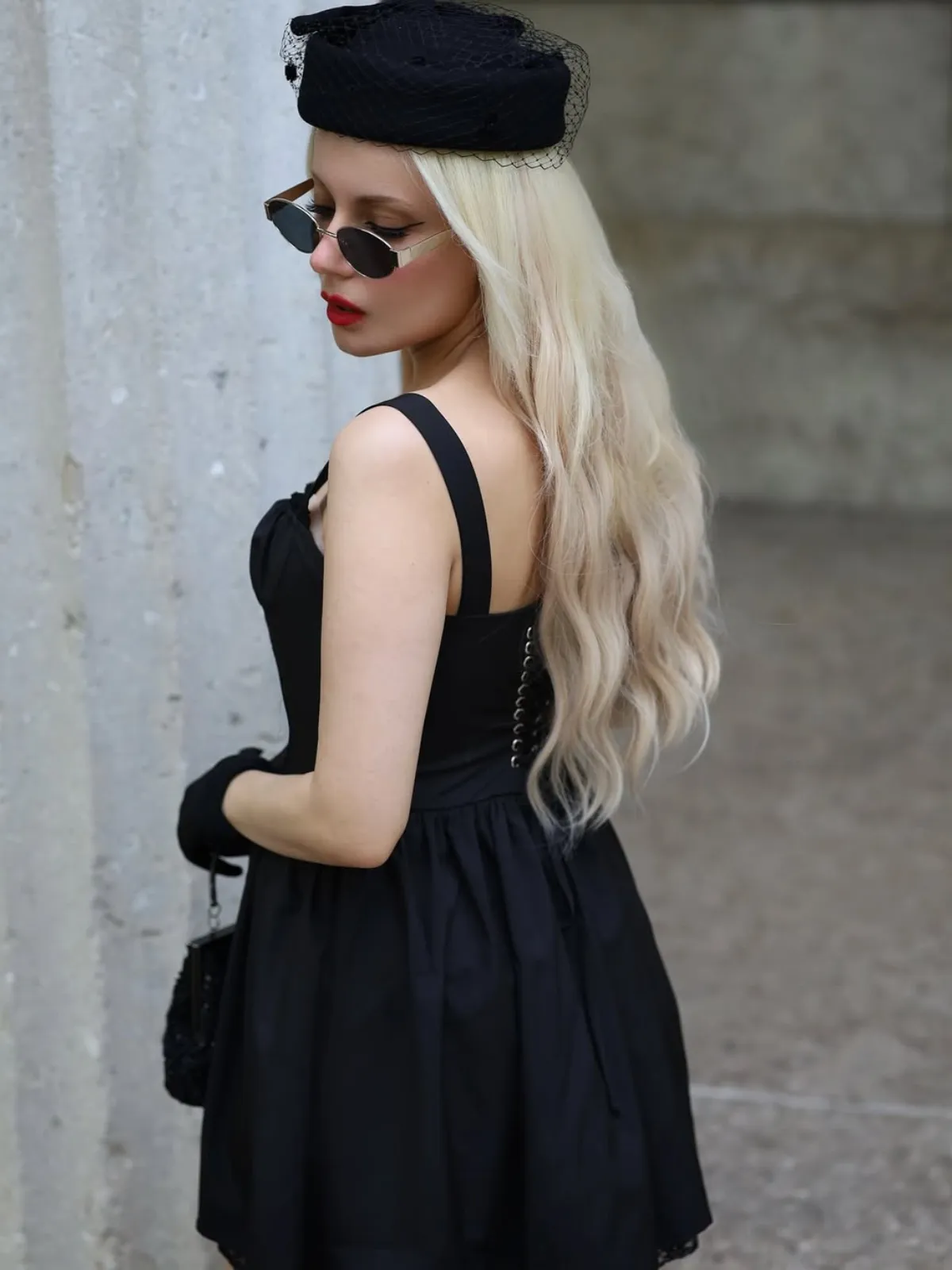 Black Solid Sleeveless Lace Mini Dress sold by Retro Stage product image thumbnail 3