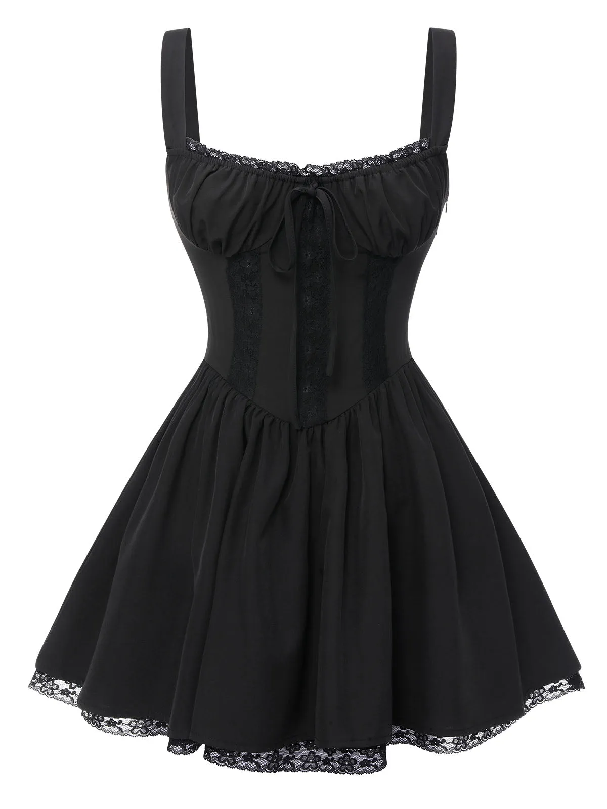 Black Solid Sleeveless Lace Mini Dress sold by Retro Stage product image thumbnail 4