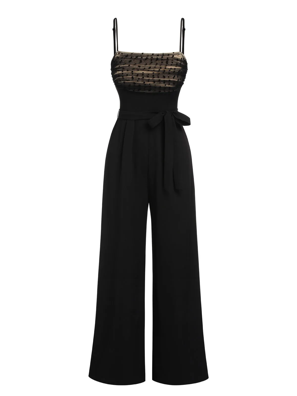 Black 1930s Polka Dots Mesh Spaghetti Straps Jumpsuit sold by Retro Stage product image thumbnail 2