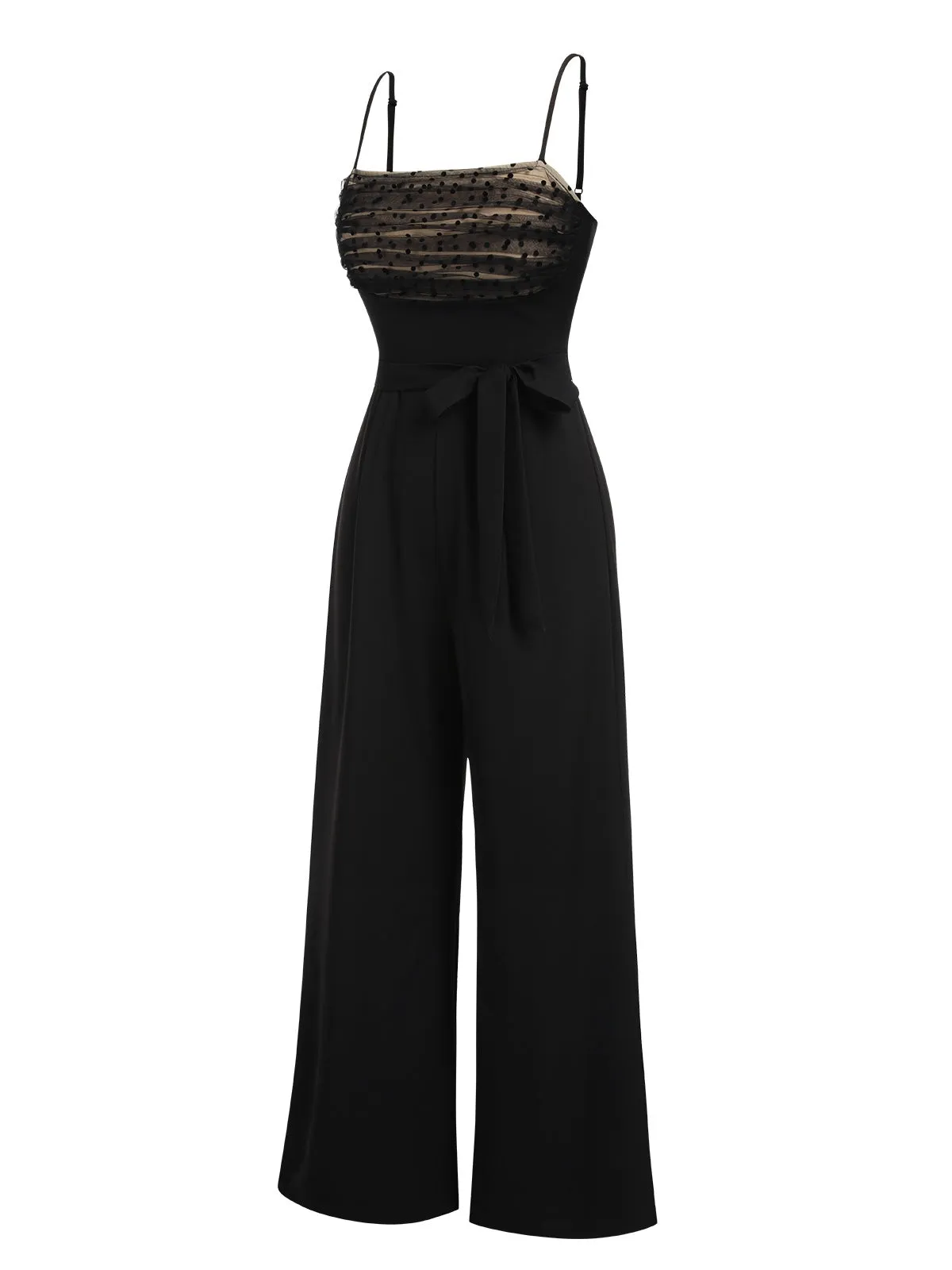 Black 1930s Polka Dots Mesh Spaghetti Straps Jumpsuit sold by Retro Stage product image thumbnail 3