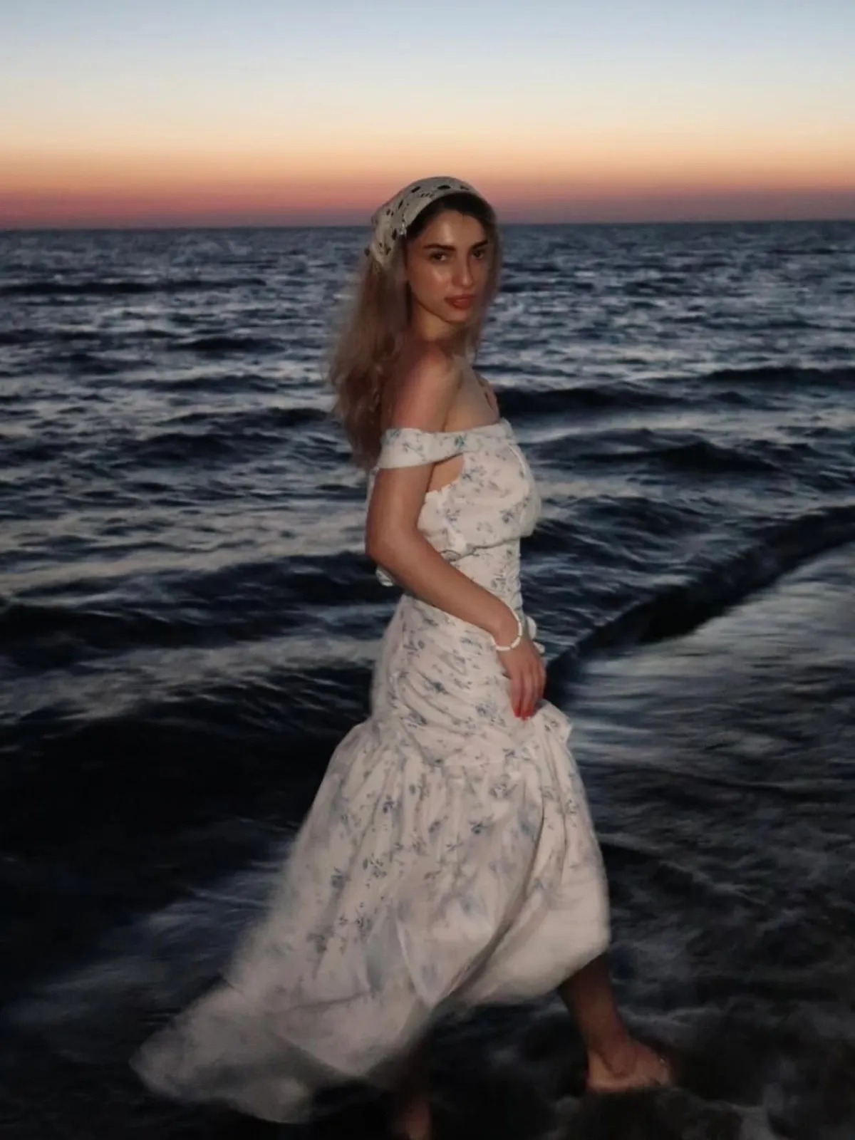 Blue 1930s Off-Shoulder Floral Ruffles Hem Dress sold by Retro Stage product image thumbnail 2